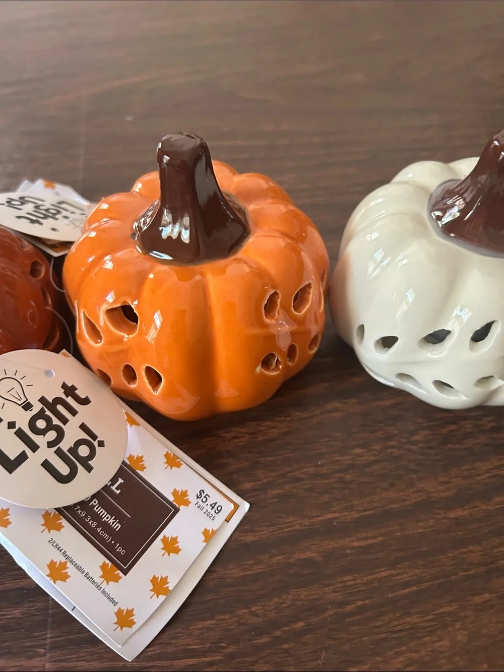 Hobby Lobby Ceramic Pumpkin Lanterns in Orange, Cream and Brown